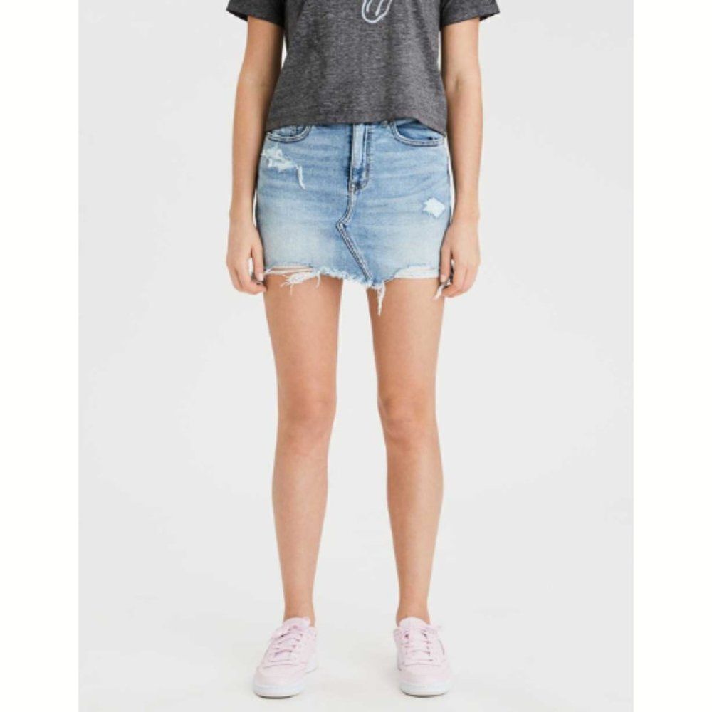 American Eagle Women Blue Denim Comfort Mini Short Skirt Size 4